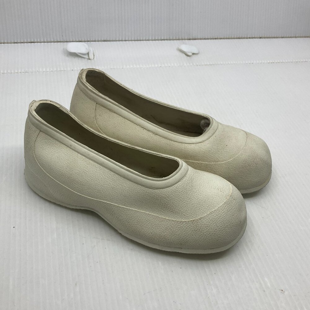 Vtg 1950s BRITISH STRECHON SHIRLEY white rubber shoe covers child size 8